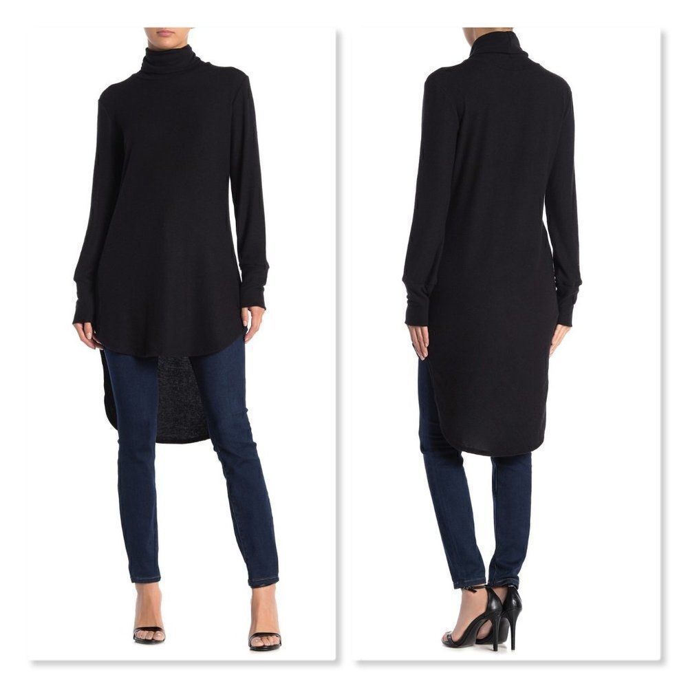 Go Couture Turtleneck High/Low Hem Tunic Sweater